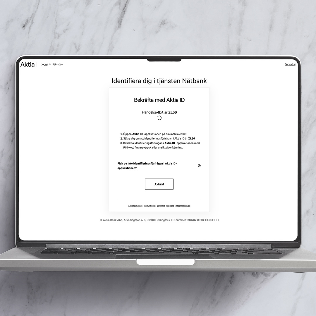 3. Bekräfta din inloggning med Aktia ID-applikationen